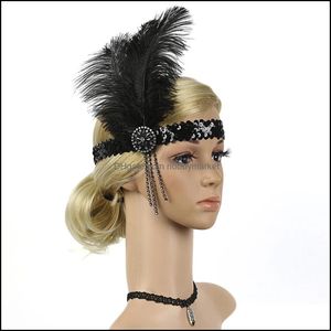 Headbands Hair Jewelry Rhinestones Headband Flapper Feather Crystal Beaded Headwear Women 1920S Style Aessories Handmade Wedding Sequins Dro