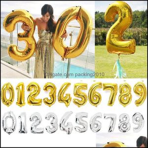 Party Decoration Event & Supplies Festive Home Garden Gold Sier Number Balloons Foil Digit Helium Balloon Birthday Wedding Decorations Infla