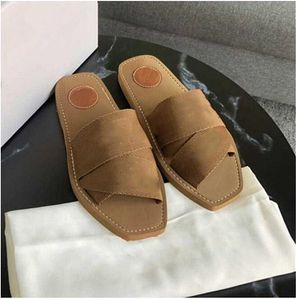 2022 Women Sandals Woody Mules Brand Slipper Slide Sandal Lady Lettering Fabric Outdoor Leather Sole Slides Flip Flops