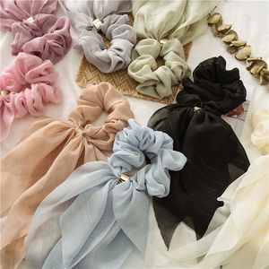 Yeni Tatlı Şifon Uzun Şerit Scrunchie Şeker Renk Kadın Saç Eşarp Hairband Kauçuk Bant Kravat Saç Aksesuarları