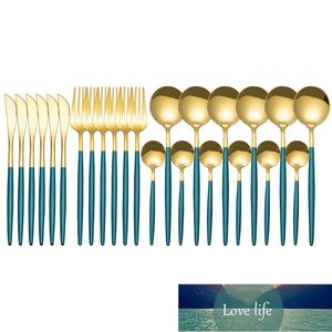 24 pcs / set rostfritt stål middag svart guld dinner program uppsättning kniv gaffel kaffe sked bestick uppsättning köksplattor silver apparater fabrik pris expert design