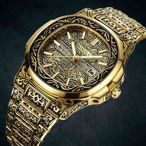 Mode Quartz Watch Män Brand Onola Luxury Retro Golden Stainless Steel Gold s Reloj Hombre