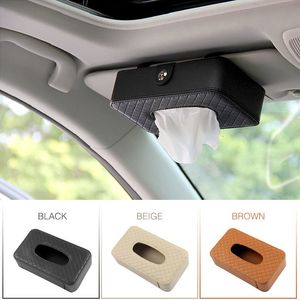 Fashionable High Quality PU Leather Car Tissue Box Sun Visor Hanging Napkin Case For Auto Storage Accessory