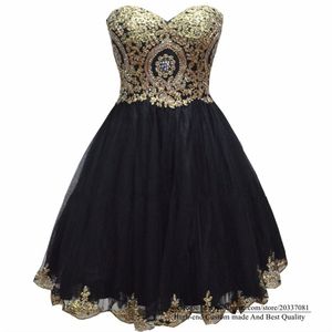 Sweet Sexy Gold Aplikacje Mini Homecoming Dress 2021 Sweetheart Crystal Tulle Lace Up Plus Size Graduation Cocktail Prom Party Gown H08