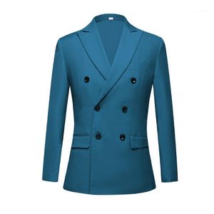 Coupures De Costume Pour Hommes achat en gros de Couches d hommes Blazers Blue Bleu Coupée Double Couleur Solide Couleur Solide et Homme Robe de mariée Single manteau