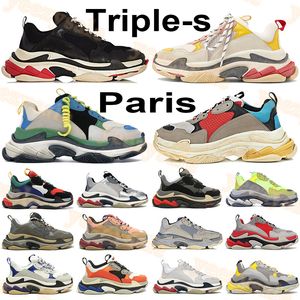 2021 triple-s Paris fritidsskor blå svart vit röd grön gul beige ljusgrå multi män kvinnor sneakers plattformsskor USA 6-12