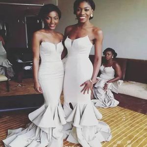 New Arrival Grey Chiffon Mermaid Bridesmaid Dresses Strapless Long Formal Dress Plus Size Wedding Guest Gown