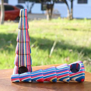 wooden smoke pipe colorful tower tree shaped portable hand pipes with filter screen for dry herb tobacco