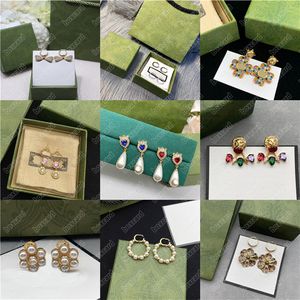 Chic Ladies Diamond Charm Earrings Letter Designer Rhinestone Eardrop 12 Styles Women Crystal Pendant Studs With Gift Box