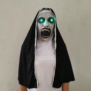 Horror LED The Nun Maska Cosplay Straszny Valak Latex Maski z Headscarf LED Light Halloween Party Props Deluxe