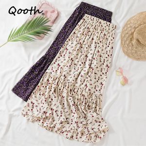 Qooth Plus Size Floral Skirt Mid-Length Summer Rose Flowers Printed Skirt Sweet All-Match A-Line Multi Colors Skirt QT551 210518