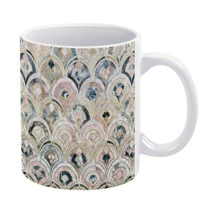 Tassen, Art-Deco-Marmorfliesen in sanften Pastelltönen, weiße Tasse für Freunde und Familie, kreatives Geschenk, 325 ml, Kaffee, Keramikmuster