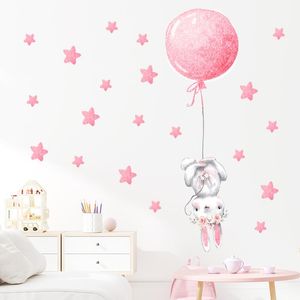 Väggklistermärken ros guld rosa tjej med luftballong för barn rum baby plantskola dekorativa dekaler