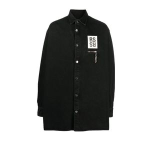 High street: Raf Simons make old wash silhouette loose denim shirt ins chain leather label decoration shirt