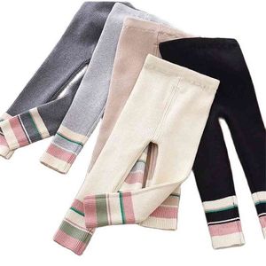 leggings primaverili e autunnali per bambini pantaloni moda in cotone per bambini cuciture per ragazze P4494 210622