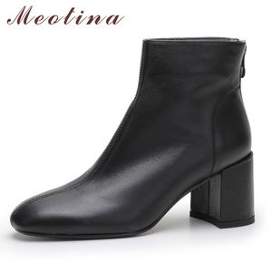 Autumn Winter Boots Women Natural Genuine Leather Thick High Heel Short Zipper Round Toe Shoes Lady Size 39 210517 GAI