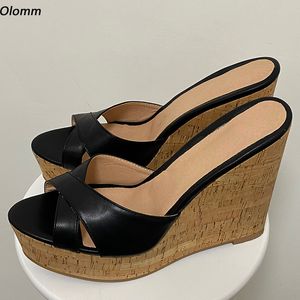 Rontic New Arrival Women Platform Mules Sandals Slippers Wedges Heels Open Toe Elegant Black Casual Shoes US Plus Size 5-20