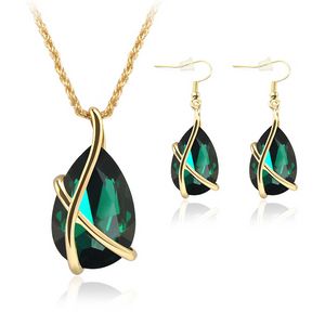 Wholesale water drop set resale online - Water Drop pendant Necklace Earrings Jewelry set Gold Chain diamond women necklaces ear ring Fashion jewelry will and sandy gift