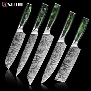 XITUO Küchenmesser-Set, Kochmesser, Laser-Damaskus-Muster, ultrascharfes japanisches Santoku-Nakiri-Hackbeil, Schneidemesser, 1–5 Stück