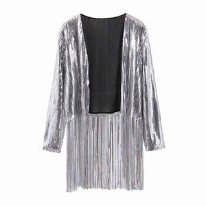 Women Fashion fringed sequin jacket Sexy Singer Dancer female personality suit cape 210430