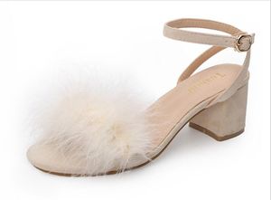 2021 summer fashion wild women's sandals cute hair ball high heels size 34-40