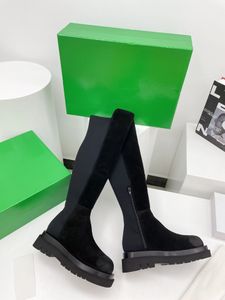 حظر اللون فوق الركبة الأحذية النسائية متجمد المواد سميكة أسفل زيادة نوعية جيدة الحجم 35-40