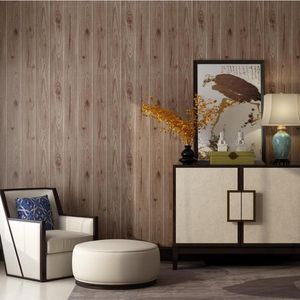 壁紙ヴィンテージ3Dの奥地の木製の壁紙ストライプ木製ロールリビングルームの装飾テレビ背景壁紙家の装飾J082