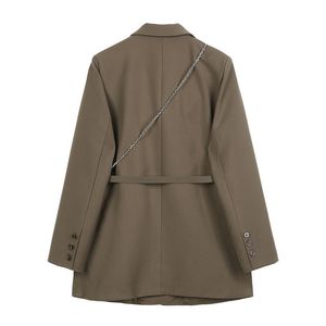 Women Brown Pocket Big Size Blazer New Lapel Long Sleeve Loose Fit Jacket Fashion Tide Spring Autumn