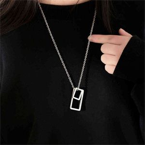 Collana semplice con ciondolo quadrato cavo Collana geometrica in metallo per uomo donna gioielli unisex G1206