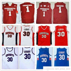 NCAA Davidson Wildcat College Stephen 30 Curry Knights High School Uomo Maglia da basket Klay 1 Thompson State Cougars