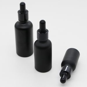 Partihandel 30ml 50ml 100ml svart glasdroppflaska Tomt E flytande flaskor med pipett för kosmetik Essence