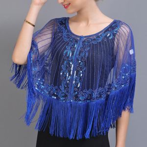 Wholesale sheer cover up wrap for sale - Group buy Scarves s Shawl Wraps Embellished Beaded Sequin Fringe Evening Cape Sheer Mesh Bridal Cover Up For Wedding Party