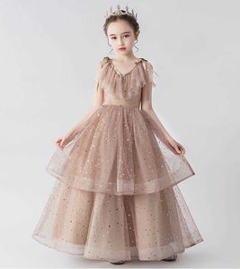 Starry Sky Girl Party Dress Fluffy Tulle Sem Mangas Bola Vestido para Princesa Casamento Crianças Roupas 2-12Y E20258 210610