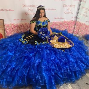 Graceful Cascading Ruffles Ball Gown Quinceanera Dresses Appliqued Sweetheart Neck Off The Shoulder Prom Gowns Tiered Organza Sweet 15 Masquerade Dress