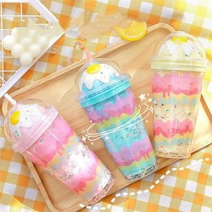 Summer crushed ice cup double-layer plastic cup creative egg mugs portable office and household straw water cup 496