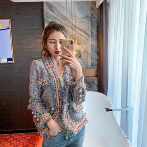 Women's Jackets Woman's fragrant coat of wind, short with pearl buckle tweed French border gold autumn and winter fair red net GNAE on Sale