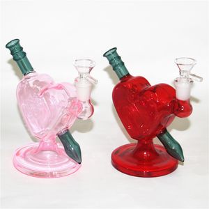 latest arrival red heart shape Hookahs Glass Water Bongs Colorful Pipes Heady Mini Pipe Dab Rigs Small Bubbler Beaker recycle oil rig