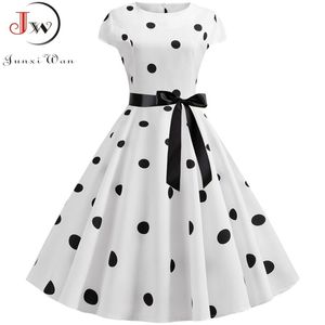 Women Summer Dress Vintage Floral Print Rockabilly Dress Robe Femme Sundress Vestidos Plus Size Polka Dot Party Dress 210608230H