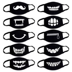 Black Funny Expression Cartoon Teeth Pritned Mask Masquerade Cosplay Party Masks Cotton Dustproof Half Face Protection Cycling Mask