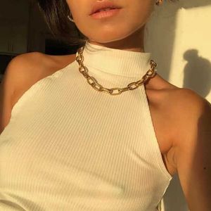 2021 Moda Duży Naszyjnik Retro Dla Kobiet Twist Gold Silver Color Chunky Grube Lock Choker Chain Necklaces Party Jewelry