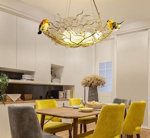 Pós-moderno individual adorável ninho pássaro lâmpada de pingente de ferro arte pendurado lâmpada animal jantar sala sala de jantar