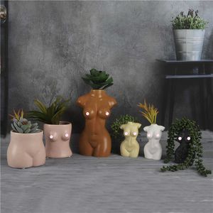 Mini Body Art Design Vase Flower Pot Kardashian Sexig Keramik Kreativ Bröst Bust Staty Plantering Hem Dekoration Skrivbord Dekor 210623