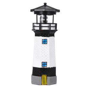 LED Solar Lighthouse Rotating Light Beacon Lamp Home Garden Yard Outdoor Decor