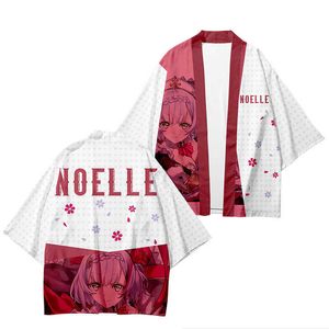 Genshin Impact Cosplay Costume Tops Coat Sexig Noelle Kort kvinnor män Haori Kimono Cloak Fashion Causal T Shirt Party Gifts Y0901