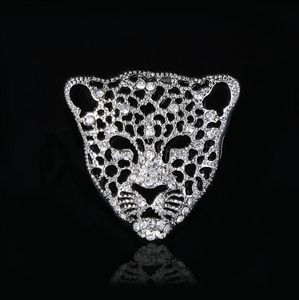 Fashion Rhinestone Roaring Tiger Brooches Women Men Big Rhinestone Leopard Head Party Casual Brooch Pins Gifts 3 Colors