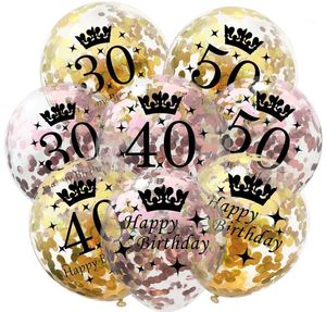 Konfeti Doğum Günü Balonları 12 inç Şişme Lateks Temizle Balon 30 40 50 Yıldönümü Parti Dekorasyon