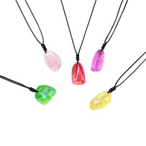 Naturlig vit kristall elektropläterad polerad konst grov sten hängsmycke reiki helande chakra gemstone färgglada multi-formen energi kvarts halsband