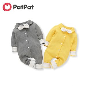 Summer and Spring Baby Boy / Girl School Style Bowknot Decor Long-sleeve Jumpsuit One Pieces Jumpsuits 210528