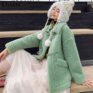 Kvinnor Vinter Varm Faux Fur Coat Fashion Teddy Lamb Jacka Casual Batwing Sleeve Bomber Parka Outwear 210515