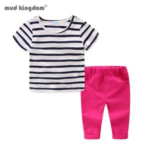 Mudkingdom Girls Outfits Kortärmad Striped T-shirts Ankellängd Byxor Sätter Sommar 210615